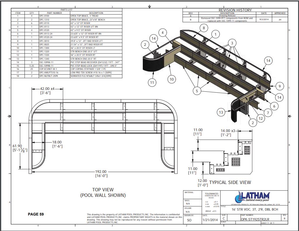 16' Straight Step Polymer 2'R 3-Tread w/ Double Bench